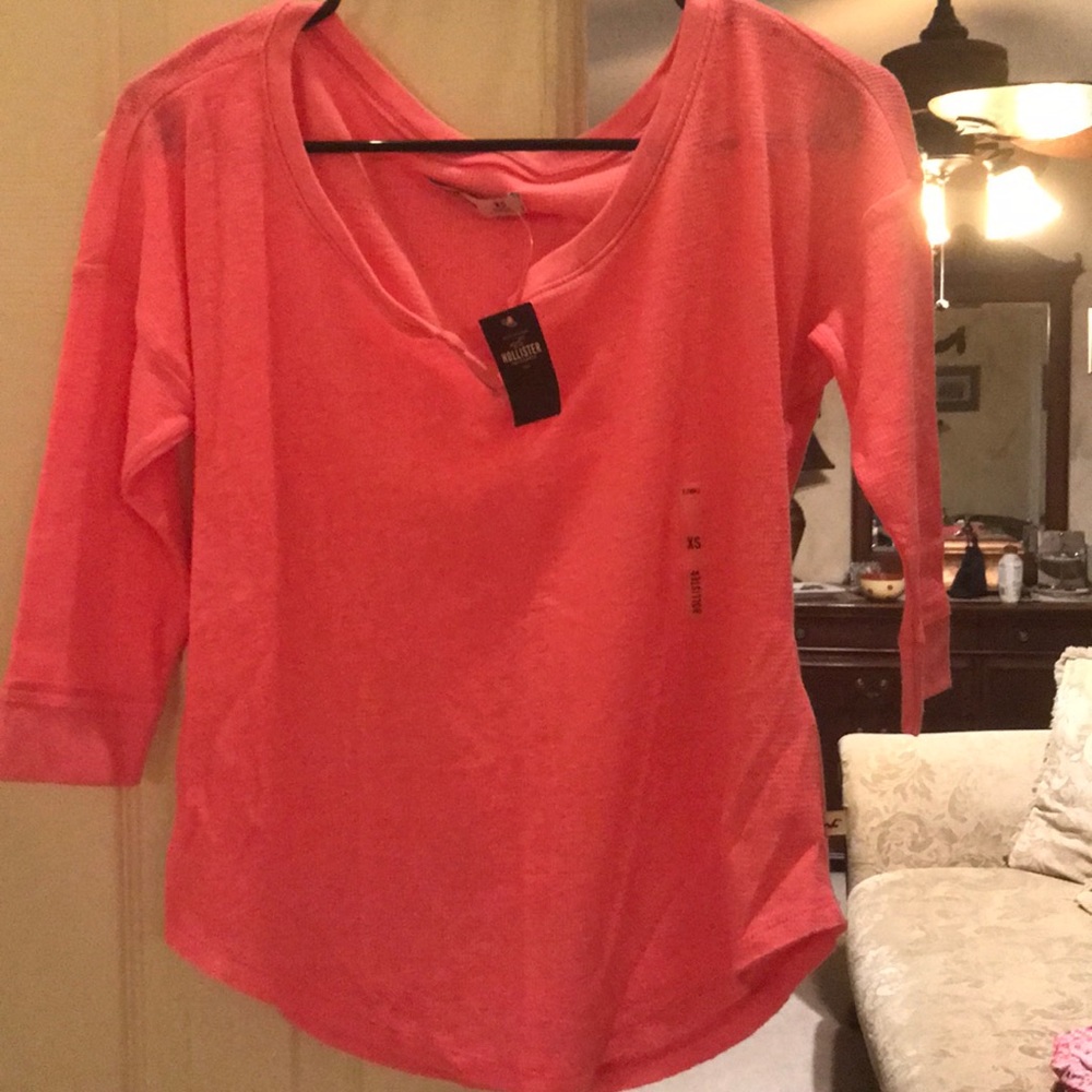 Hollister Hot Pink Henley Shirt—New With Tag